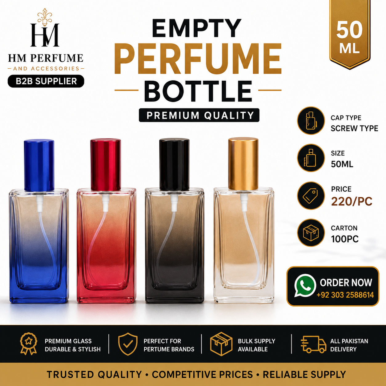 Smart 50ml Empty Perfume | Bottle | Screw Type | Easy To Refill | Mixed Color