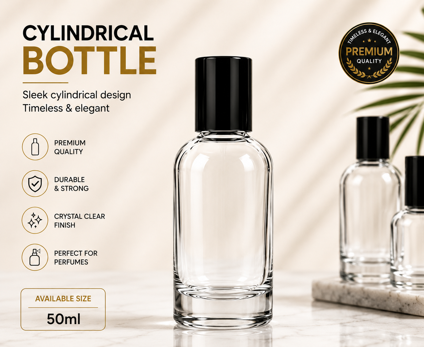 Cylindrical 50ml | Empty Perfume Bottle | Easy Crimp