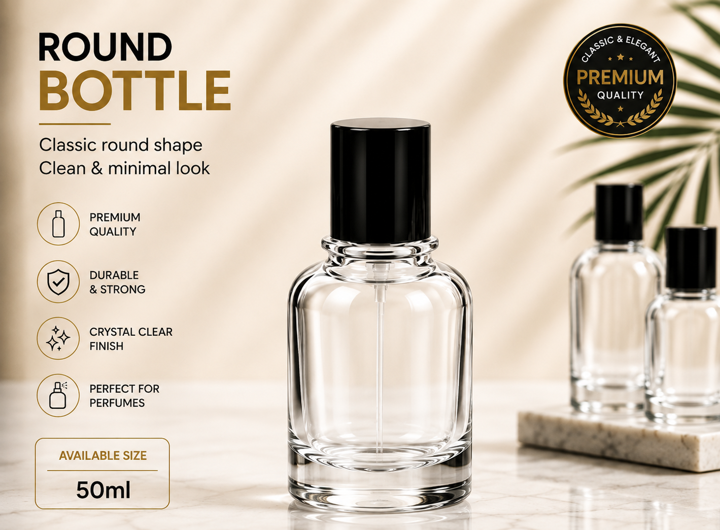 Round 50ml | Empty Perfume Bottle | Easy Crimp