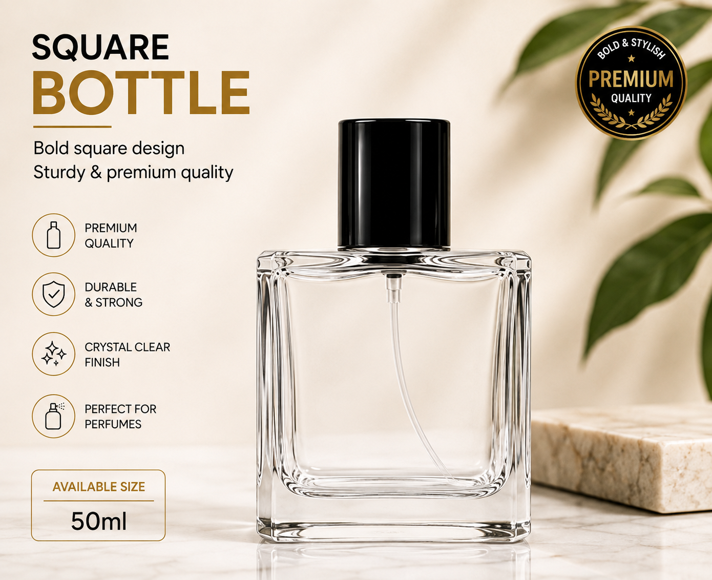Square 50ml | Empty Perfume Bottle | Easy Crimp
