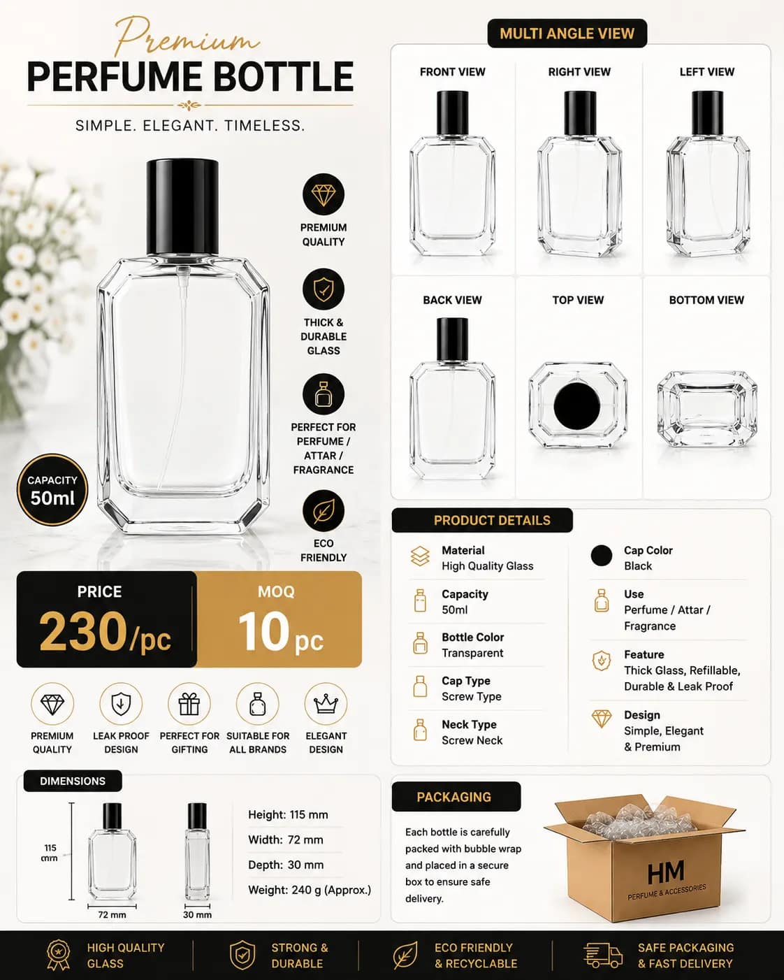 Transparet Kayali 50ml | empty Perfume Bottle | Easy Crimp
