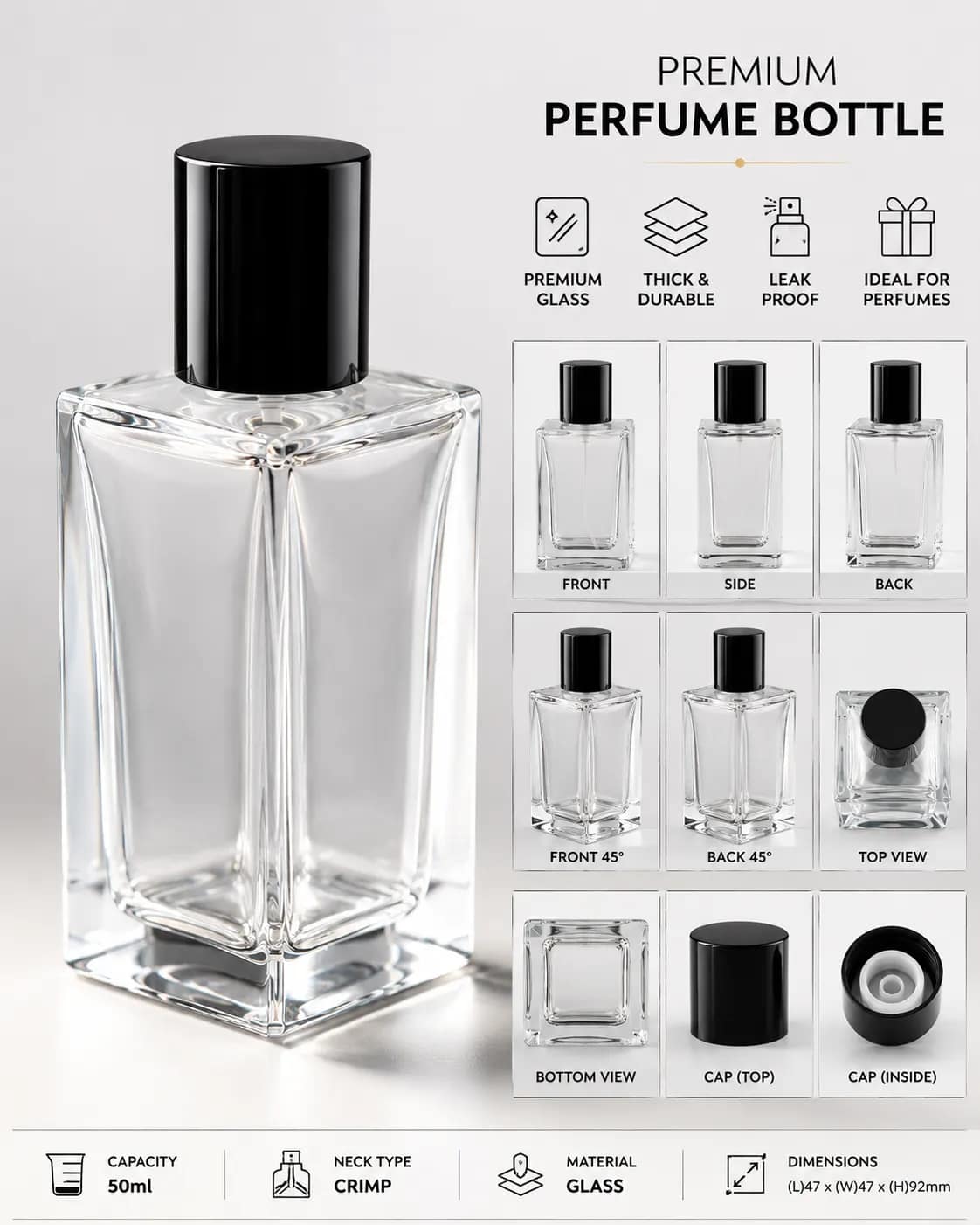 Rectangle Perfume Bottle | 100ml | Easy Crimp