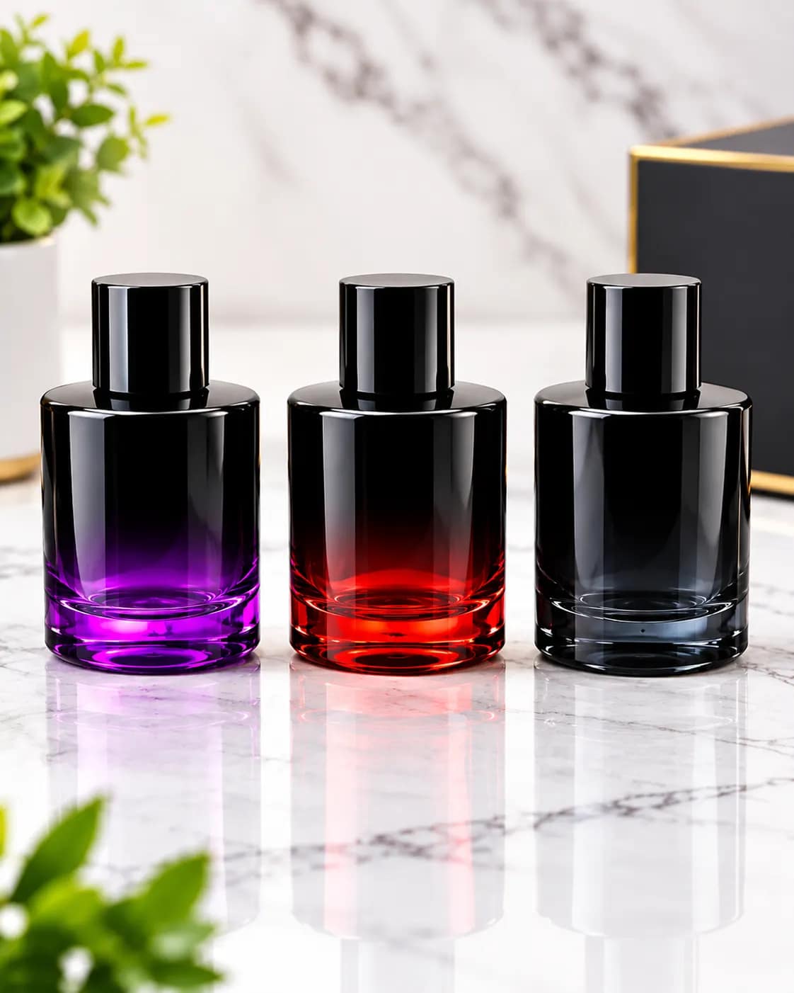 50ml Premium Empty Perfume Bottle with Black Cap | Refillable Glass Fragrance Bottle | Luxury Perfume Packaging | Purple Red Black