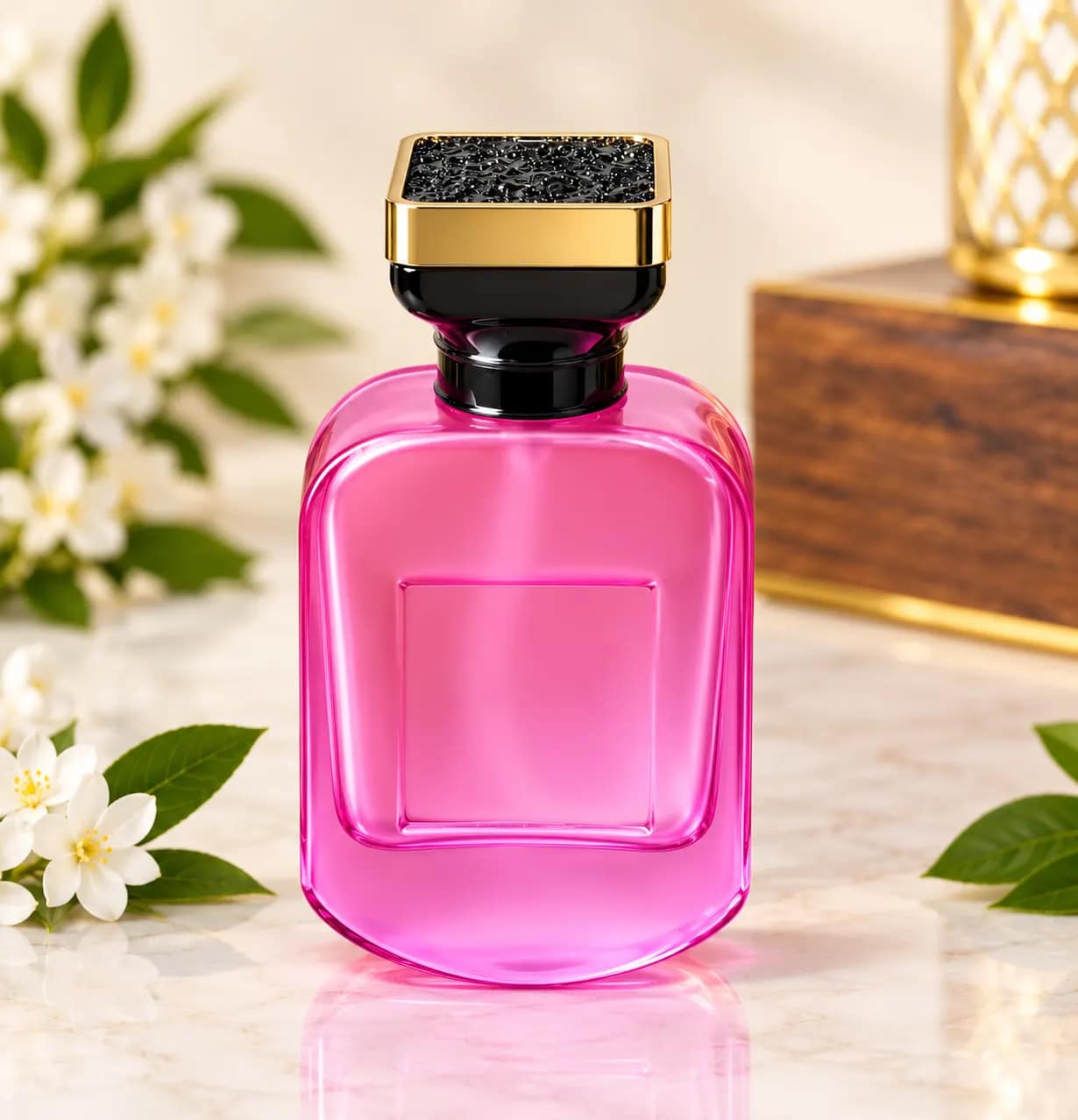 Pink Rectangle Fancy Cap 50ml Perfume Empty Bottle | Easy Crimp